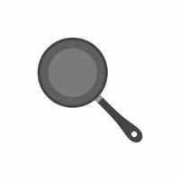 Metal frying pan. Stainless container used for cooking food. A pan with plastic handle. Kitchenware pan restaurant preparing food in flat style. Vector illustration