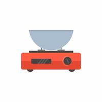 Boiling in a pan. A cooking pot on stove isolated image on white background. Cooking concept. Flat cartoon design graphics elements. Vector illustration