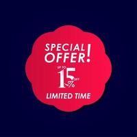Discount Special Offer up to 15 off Limited Time Label Vector Template Design Illustration