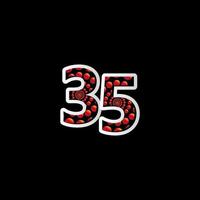 Ilustración de diseño de plantilla de vector de número rojo de burbuja de celebración de aniversario 35