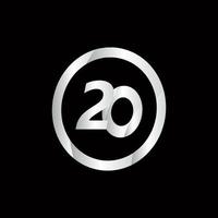 Ilustración de diseño de plantilla de vector de número de plata de círculo de celebración de 20 aniversario