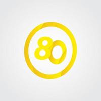 Ilustración de diseño de plantilla de vector de número amarillo círculo de celebración de 80 aniversario