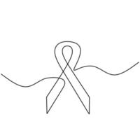 Continuous one line of badge ribbon. Support and prevent HIV Aids isolated on white background. World HIV Aids day 1 December. Awareness red ribbon concept outline minimal design vector illustration