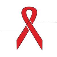 Continuous one line of badge ribbon. Support and prevent HIV Aids isolated on white background. World HIV Aids day 1 December. Awareness red ribbon concept outline minimal design vector illustration