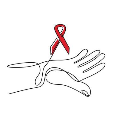 Red ribbon Aids in hands continuous one line drawing. Support hope for cure  vector illustration with red loops and lettering. HIV Aids recovery  concept. Minimalist style. Vector illustration 2099236 Vector Art at