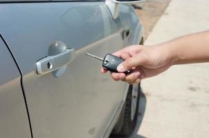 Hand holding car keys photo