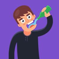 Man drinks water from a glass bottle. Flat character vector illustration.