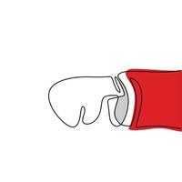 One continuous line of Santa Claus hand with boxing glove isolated on white background hand-drawn by hand picture silhouette. Santa in competitive combat sport concept. Vector minimalist illustration