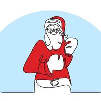 Santa claus with boxing glove continuous one line drawing. Christmas santa claus pose boxer man with a muscular body isolated on white background. Concept line art boxing for Christmas and New Year. vector