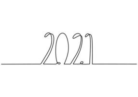 2021 New Year design in continuous line art drawing style minimalist black linear sketch isolated on white background. Year of the bull. Happy New Year concept. Vector design illustration