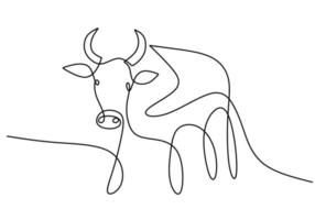 Continuous drawing of a bull symbol of 2021. Year of the Ox drawn in a modern minimalist style isolated on white background. Abstract ox, bull, cow. Happy new year 2021. Vector illustration