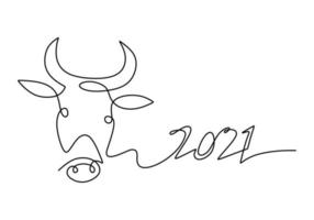 Bull continuous one line drawing. Symbol of the 2021 new year. The concept of strength, confidence and reliability isolated on white background. Happy ox Year simple minimalism design vector