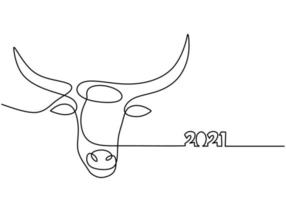 Bull continuous one line drawing. Symbol of the 2021 new year. The concept of strength, confidence and reliability isolated on white background. Happy ox Year simple minimalism design vector