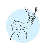 One continuous line design silhouette of deer. The reindeer standing in the field hand drawing line art on white background minimalism design. Christmas animal concept. Vector sketch illustration