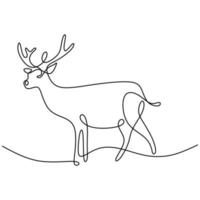 One continuous line design silhouette of deer. The reindeer standing in the field hand drawing line art on white background minimalism design. Christmas animal concept. Vector sketch illustration