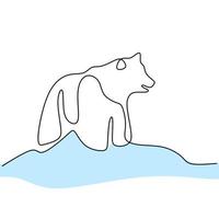 Continuous line drawing of bears. Cute grizzly bear is standing in winter hand drawn minimalism style. Wild mammal animal concept isolated on white background. Vector design illustration