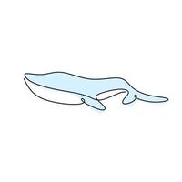 One single line drawing of cute dolphin. A big whale is swimming in the sea. Funny beauty mammal animal mascot concept minimalist style hand-draw vector graphic design illustration