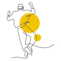 Continuous line drawing of happy jumping man. A young teenager male showed a happy expression with jumping high. The concept of freedom, succeed hand-drawn line art design with minimalist style vector