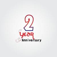 2 years anniversary celebration logotype. anniversary logo with red and blue color isolated on gray background, vector design for celebration, invitation card, and greeting card