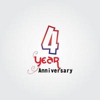 4 years anniversary celebration logotype. anniversary logo with red and blue color isolated on gray background, vector design for celebration, invitation card, and greeting card