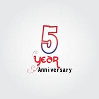 5 years anniversary celebration logotype. anniversary logo with red and blue color isolated on gray background, vector design for celebration, invitation card, and greeting card