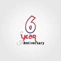 6 years anniversary celebration logotype. anniversary logo with red and blue color isolated on gray background, vector design for celebration, invitation card, and greeting card