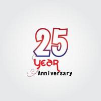 Logotipo de celebración de aniversario de 25 años. Logotipo de aniversario con color rojo y azul aislado sobre fondo gris, diseño vectorial para celebración, tarjeta de invitación y tarjeta de felicitación. vector