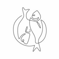 un dibujo de línea continua de peces carpa. Deliciosos mariscos frescos a la parrilla en un plato aislado sobre fondo blanco. concepto de plantilla de logotipo de restaurante. ilustración de dibujo vectorial vector