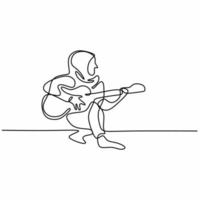 una línea continua dibujada hermosa niña hijab tocando la guitarra acústica. mujer joven muslimah tocando la guitarra mientras canta una canción. ilustración vectorial dibujado a mano diseño minimalista tema musical vector