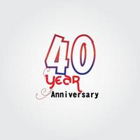 Logotipo de celebración de aniversario de 40 años. Logotipo de aniversario con color rojo y azul aislado sobre fondo gris, diseño vectorial para celebración, tarjeta de invitación y tarjeta de felicitación. vector