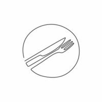 una placa de línea continua, cuchillo y tenedor. decoración para cafetería o cocina, restaurante o menú de estilo lineal y dibujado a mano aislado sobre fondo blanco. concepto de cubiertos. vector estilo minimalista