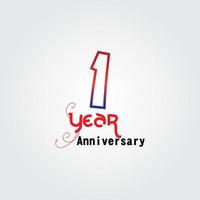 1 years anniversary celebration logotype. anniversary logo with red and blue color isolated on gray background, vector design for celebration, invitation card, and greeting card