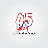 Logotipo de celebración de aniversario de 45 años. Logotipo de aniversario con color rojo y azul aislado sobre fondo gris, diseño vectorial para celebración, tarjeta de invitación y tarjeta de felicitación. vector