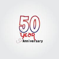 Logotipo de celebración de aniversario de 50 años. Logotipo de aniversario con color rojo y azul aislado sobre fondo gris, diseño vectorial para celebración, tarjeta de invitación y tarjeta de felicitación. vector