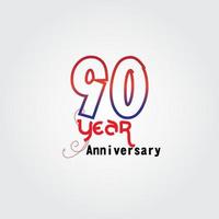 90 years anniversary celebration logotype. anniversary logo with red and blue color isolated on gray background, vector design for celebration, invitation card, and greeting card