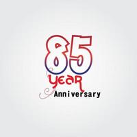 Logotipo de celebración de aniversario de 85 años. Logotipo de aniversario con color rojo y azul aislado sobre fondo gris, diseño vectorial para celebración, tarjeta de invitación y tarjeta de felicitación. vector