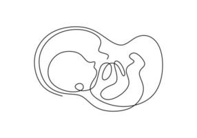 Baby in womb one single line drawing. Cute unborn fetus baby on mother womb isolated on white background. Pregnancy health care concept. Minimalism style. Vector sketch illustration