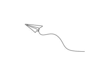 Paper plane continuous single one line art style isolated on white background. The airplane made from paper. Plane flying symbol of creativity and freedom concept minimalism style vector