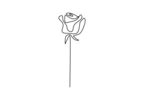 One continuous single line rose design hand drawn minimalism style. Beautiful rose symbol of love isolated on white background. Romantic flower theme. Vector design illustration