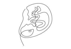 Baby in womb one single line drawing. Cute unborn fetus baby on mother womb isolated on white background. Pregnancy health care concept. Minimalism style. Vector sketch illustration