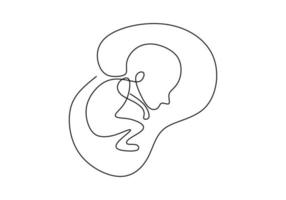 bebé en el útero dibujo de una sola línea. lindo bebé feto en el útero de la madre aislado sobre fondo blanco. concepto de cuidado de la salud durante el embarazo. estilo minimalista. ilustración de dibujo vectorial