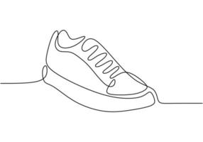 One line drawing of shoe. Sneakers a sport shoes for hand drawing minimalism design. Sketch sneakers for your creativity isolated on white background. Fashion style concept. Vector illustration