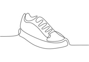 One line drawing of shoe. Sneakers a sport shoes for hand drawing minimalism design. Sketch sneakers for your creativity isolated on white background. Fashion style concept. Vector illustration