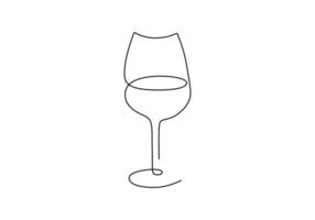 Continuous one line drawing of a glass of wine. Champagne and drinking wine from a glass. Celebration party concept isolated on white background. Minimalist stylish art. Vector illustration