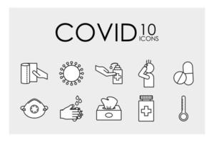 Covid-19 line style icon set vector