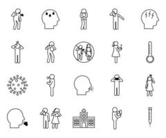 Covid-19 symptoms line style icon set vector