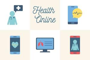 Online health icon set vector