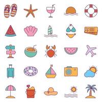 Summer line and fill style icon set vector