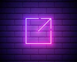 Glowing neon Open in new window icon isolated on brick wall background. Open another tab button sign. Browser frame symbol. External link sign. Vector Illustration