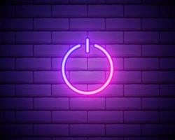 Power button blue glowing neon ui ux icon. Glowing sign logo vector isolated on brick wall